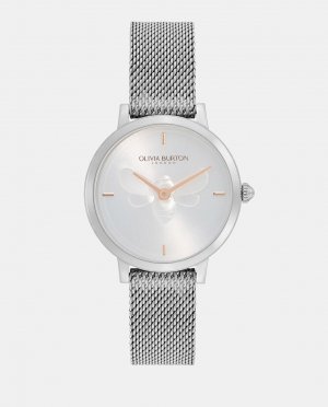 Женские часы Ultra Slim Bee 24000021 со стальной сеткой , серебро Olivia Burton