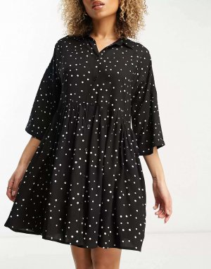 Эксклюзивное пляжное мини-платье оверсайз черного цвета в горошек от Esmee Esmée