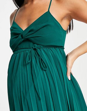 Зеленое платье миди с плиссировкой и поясом DESIGN Maternity Asos
