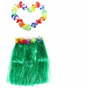 Гавайская юбка 40 см зеленая, гавайское ожерелье 96 Happy Pirate
