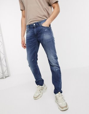 Узкие джинсы со рваной отделкой -Синий Love Moschino