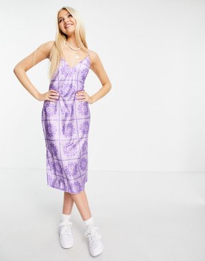 Сиреневое платье-комбинация миди на бретельках с принтом банданы -Фиолетовый цвет ASOS DESIGN