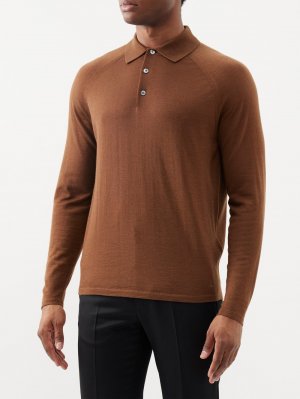 Трикотажная рубашка-поло из смесового шелка , коричневый Dunhill