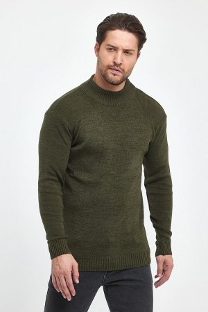 Текстурированный мужской трикотажный свитер стандартного кроя с полуводолазкой RF0446 , хаки THE RULE