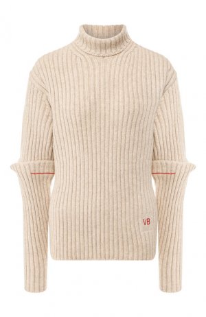 Шерстяной пуловер Victoria Beckham. Цвет: бежевый