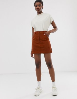 Темно-оранжевая джинсовая мини-юбка -Коричневый Weekday