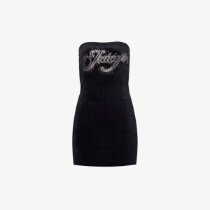 Велюровое платье мини Anderson со стразами , черный Juicy Couture