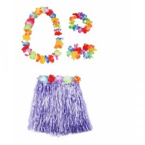 Гавайская юбка фиолетовая 40 см, ожерелье лея 96 венок, 2 браслета (набор) Happy Pirate. Цвет: фиолетовый