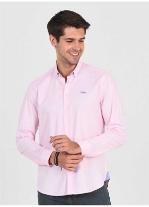 Светло-розовая мужская рубашка стандартного кроя с воротником-стойкой Джексона длинным рукавом и вышивкой Ucla