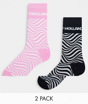 Набор из двух пар носков черного и розового цвета с волнистым принтом -Розовый цвет House of Holland