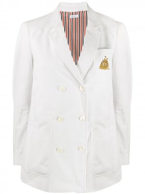 Двубортный пиджак со складками на спине Thom Browne. Цвет: белый