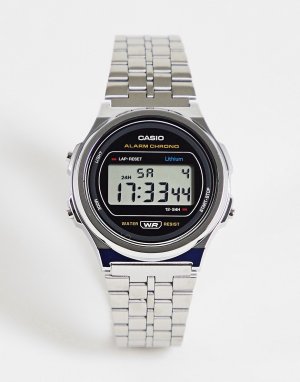 Серебристые цифровые часы-браслет в стиле унисекс с круглым циферблатом Vintage-Серебряный Casio