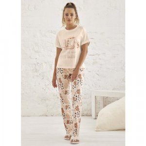 Пижама , короткий рукав, трикотажная, размер 00M(46-48), мультиколор Relax Mode. Цвет: микс/оранжевый/белый/бежевый/розовый