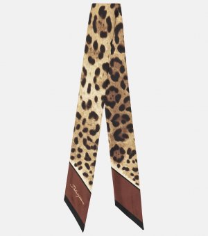 Шелковый шарф с леопардовым принтом , коричневый Dolce&Gabbana
