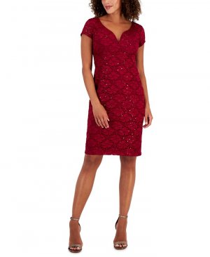 Женское кружевное платье с короткими рукавами и v-образным вырезом , красный Connected