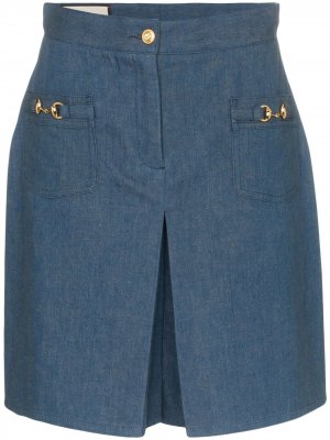 Джинсовые шорты с пряжками Horsebit Gucci. Цвет: синий