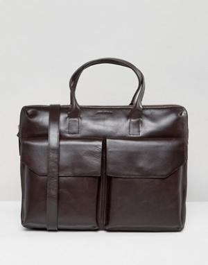 Кожаная сумка для ноутбука с двумя карманами Royal Republiq Courier. Цвет: коричневый