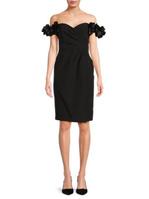 Платье-футляр с открытыми плечами и драпировкой , черный Marchesa