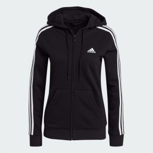 Толстовка Sportswear Essentials Fleece 3-stripes Full-zip, черный/белый Adidas