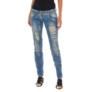 Длинные джинсовые брюки с эффектом потертостей и 10DB50128 женщина MET