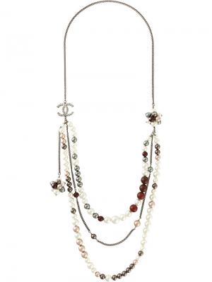 Ожерелье-цепочка с бусинами Chanel Vintage. Цвет: телесный