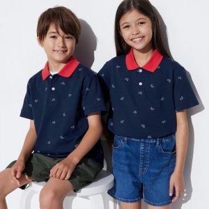 Рубашка-поло UNIQLO Kids Dry Pique с короткими рукавами, темно-синий