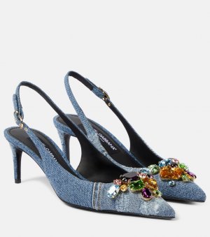 Джинсовые туфли с пяткой на пятке, украшенные украшением , синий Dolce&Gabbana
