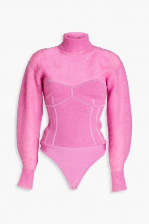 Боди в рубчик с высоким воротником и вставками на повязках , розовый Hervé Léger