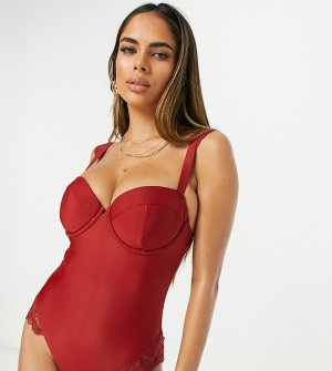 Слитный купальник на косточках для груди большого размера цвета красной ягоды Exclusive-Красный Wolf & Whistle