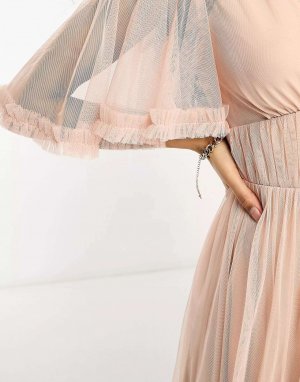 Petite Bridesmaid румяное платье миди из тюля с развевающимися рукавами Beauut
