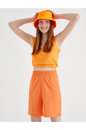 Женское укороченное боди оранжевого цвета с эластичной резинкой на талии , оранжевый Koton