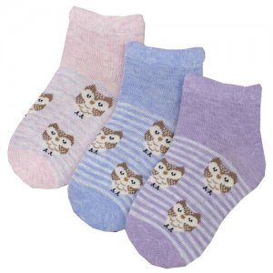 Носки детские Букля (комплект 3 пары) голубые,розовые,сиреневые Натали. Цвет: розовый/голубой/фиолетовый