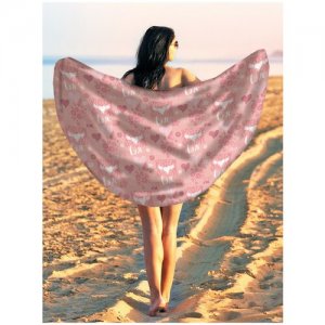 Парео и Пляжный коврик  Картинки с любовью, трикотаж, диаметр 150 см JoyArty. Цвет: розовый/бордовый/белый