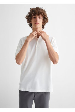 Хлопковая рубашка поло с коротким рукавом, белый Mango