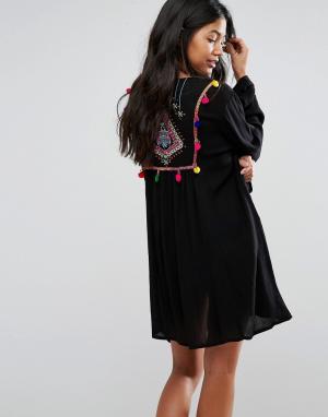 Пляжное кимоно с вышивкой на спине Akasa. Цвет: черный