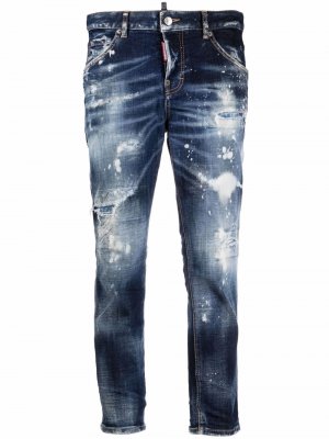Укороченные джинсы из вареного денима Dsquared2. Цвет: синий