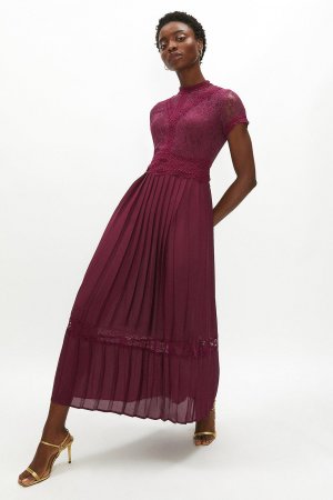 Платье макси с кружевным лифом и складчатой ​​юбкой , фиолетовый Coast