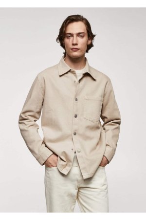 Джинсовая куртка-рубашка с карманами, бежевый Mango
