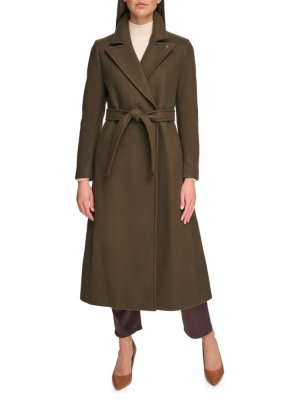 Пальто с запахом и поясом из искусственной шерсти , цвет Olive Calvin Klein