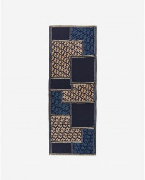 Синий женский шарф с геометрическим принтом , Adolfo Dominguez