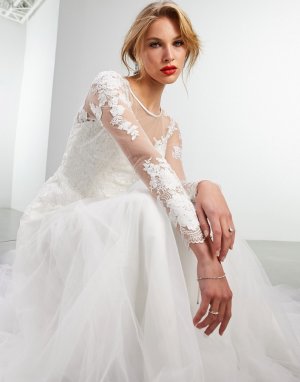 Облегающее свадебное платье с открытыми плечами, длинными рукавами и вышивкой Eleanora-Белый ASOS EDITION