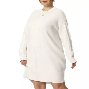 Платье-свитер больших размеров для женщин, вязаный пуловер с длинными рукавами, короткие платья-свитера , белый Agnes Orinda