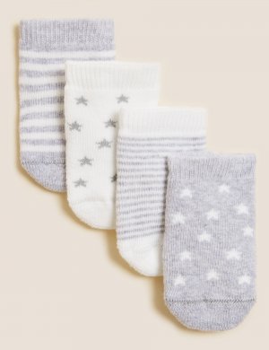 4 пары хлопковых махровых детских носков (0–24 мес.) , серый микс Marks & Spencer