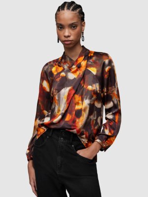 Zola Mars Блуза из шелковой смеси с абстрактным принтом , раст браун/мульти AllSaints