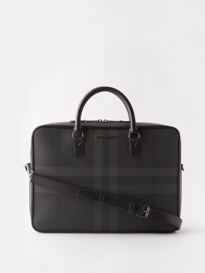 Клетчатый портфель из парусины и кожи с покрытием , серый Burberry