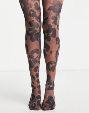 Колготки с леопардовым принтом -Коричневый цвет Topshop
