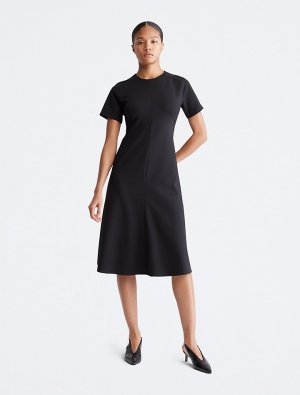 Расклешенная юбка с короткими рукавами Миди-платье , черный Calvin Klein