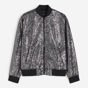 Куртка-бомбер Regular Fit Sequined, черный/серебристый H&M