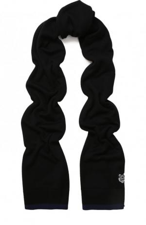 Шерстяной шарф с логотипом бренда Kenzo. Цвет: черный