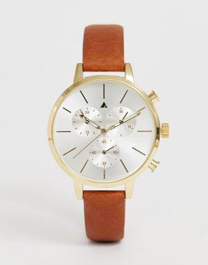 Часы со светло-коричневым кожаным ремешком и дополнительными циферблатами ASOS DESIGN. Цвет: розовый